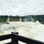 Spilling event at a recently constructed gated spillway which added capacity to a hydroelectric dam in the midwestern United States.