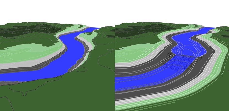 Riverbed restoration digital rendering